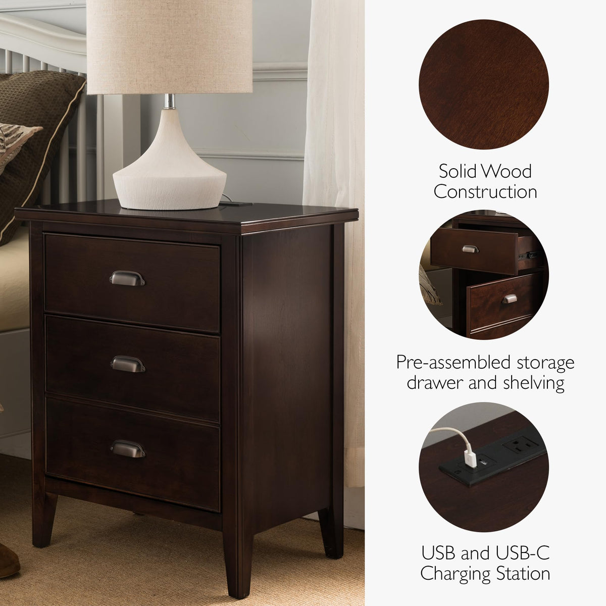 Chocolate Cherry Nightstand Side Table E178829