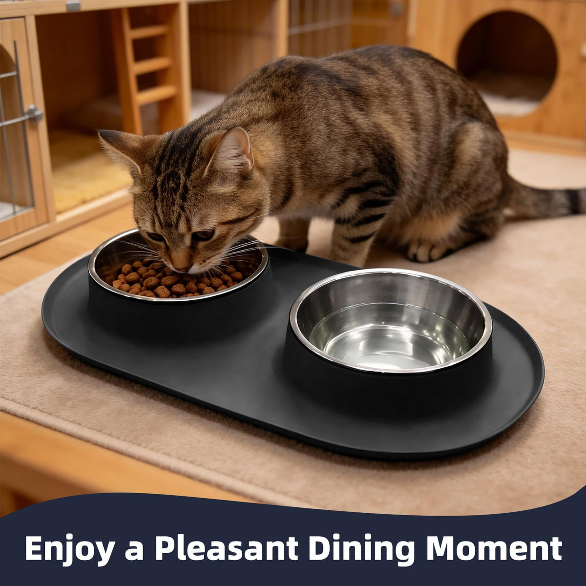 Stainless Steel Cat Food Bowls with Non-Slip Mat, 1.5 Cups Each D67168