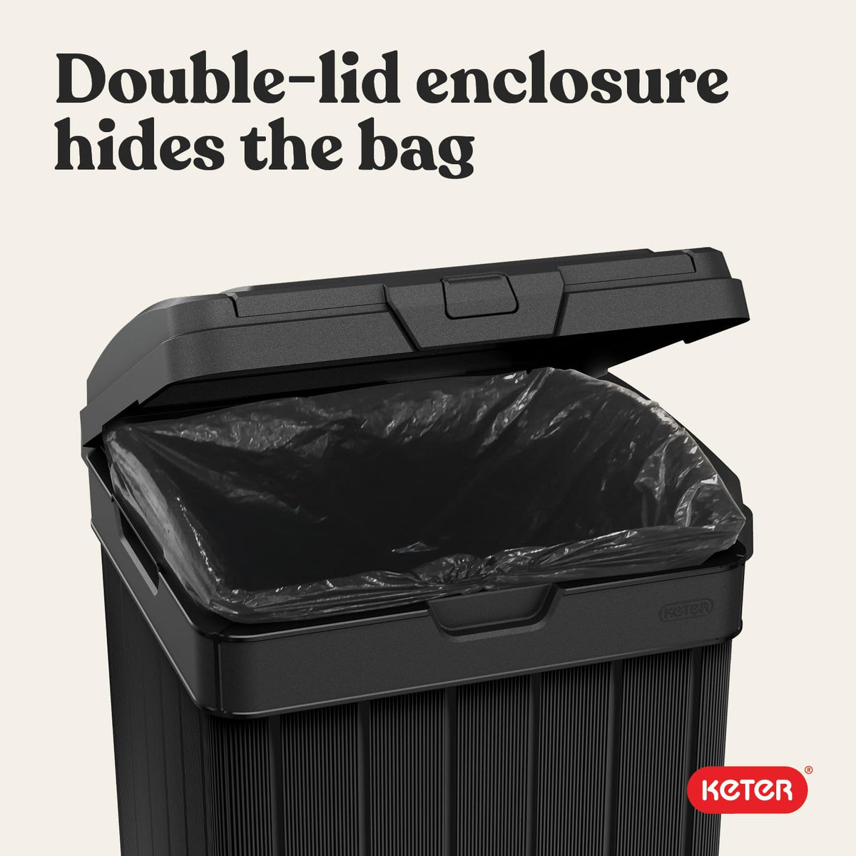 Black 38 Gallon Outdoor Trash Can with Lid and Drip Tray F18915