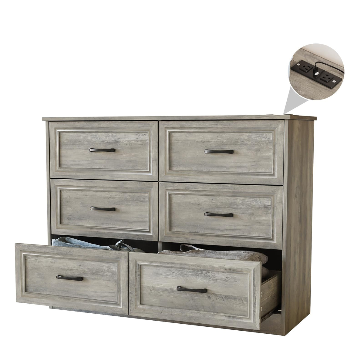 Ash Grey 6 Drawer Wood Dresser G8272