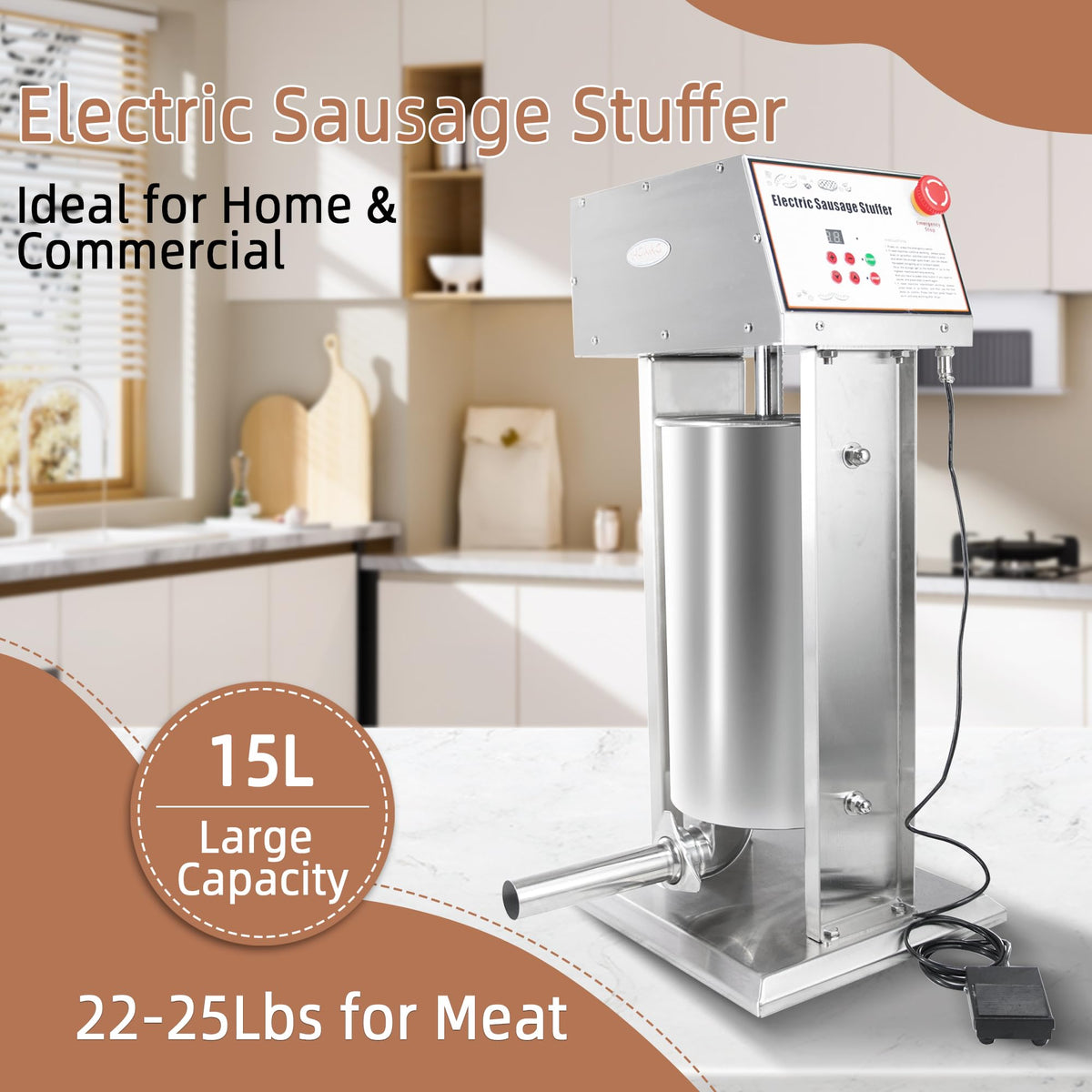 30LB Stainless Steel Electric Sausage Stuffer with 5 Stuffing Tubes R5933