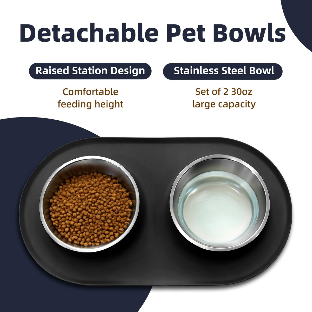 Stainless Steel Cat Food Bowls with Non-Slip Mat, 1.5 Cups Each D67168