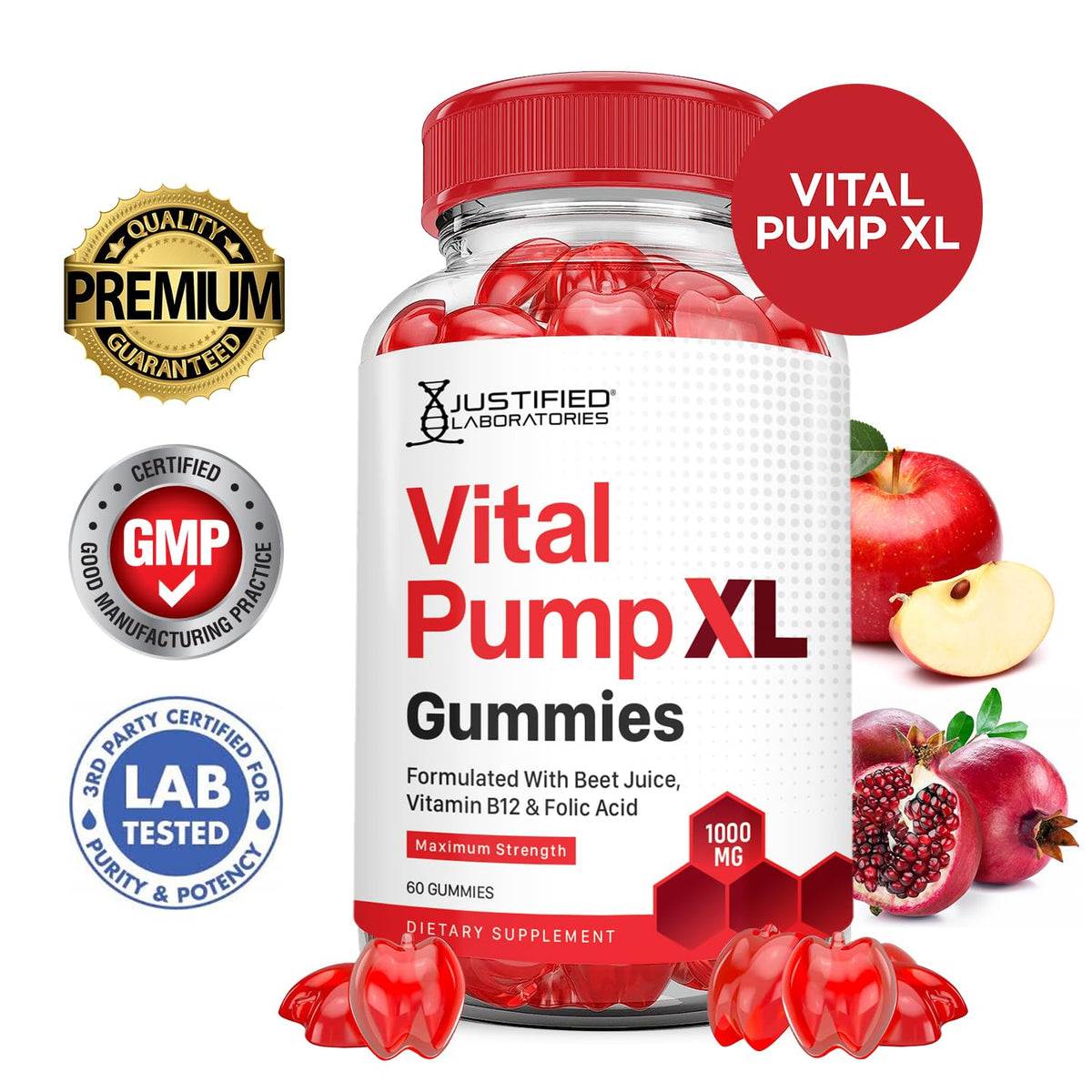 Vital Pump XL Performance Gummies 1000MG Beet Juice B12 Vegan Non GMO 120 Gummys Q667494