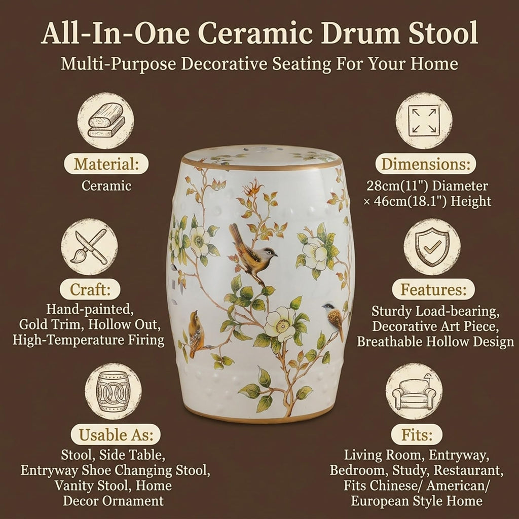 Hand-Painted Ceramic Drum Stool W60862
