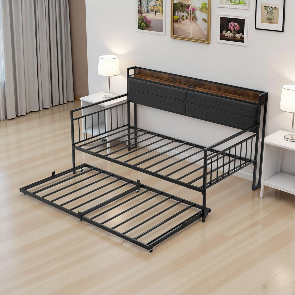 Twin Size Metal Daybed with Trundle I537