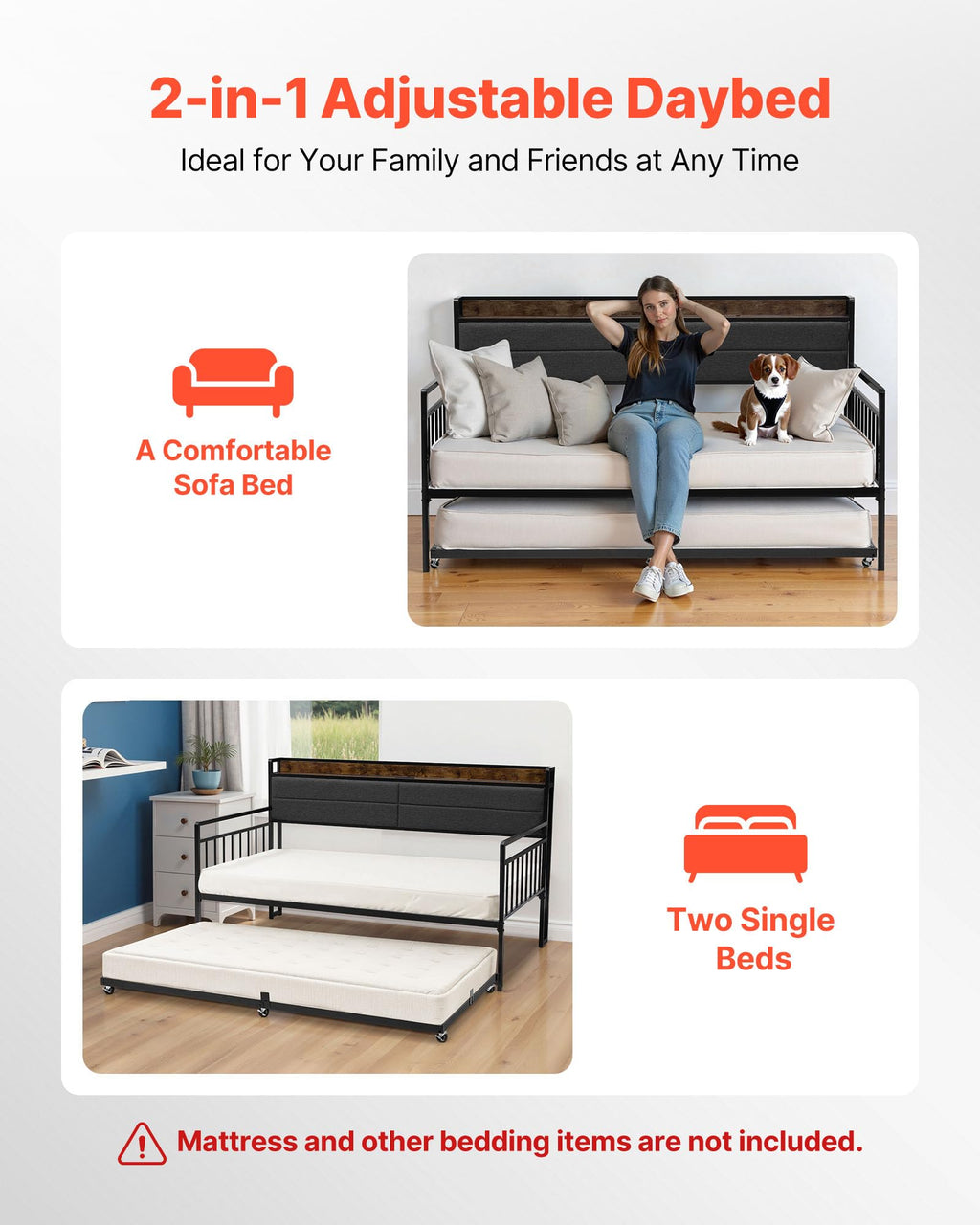 Twin Size Metal Daybed with Trundle I537