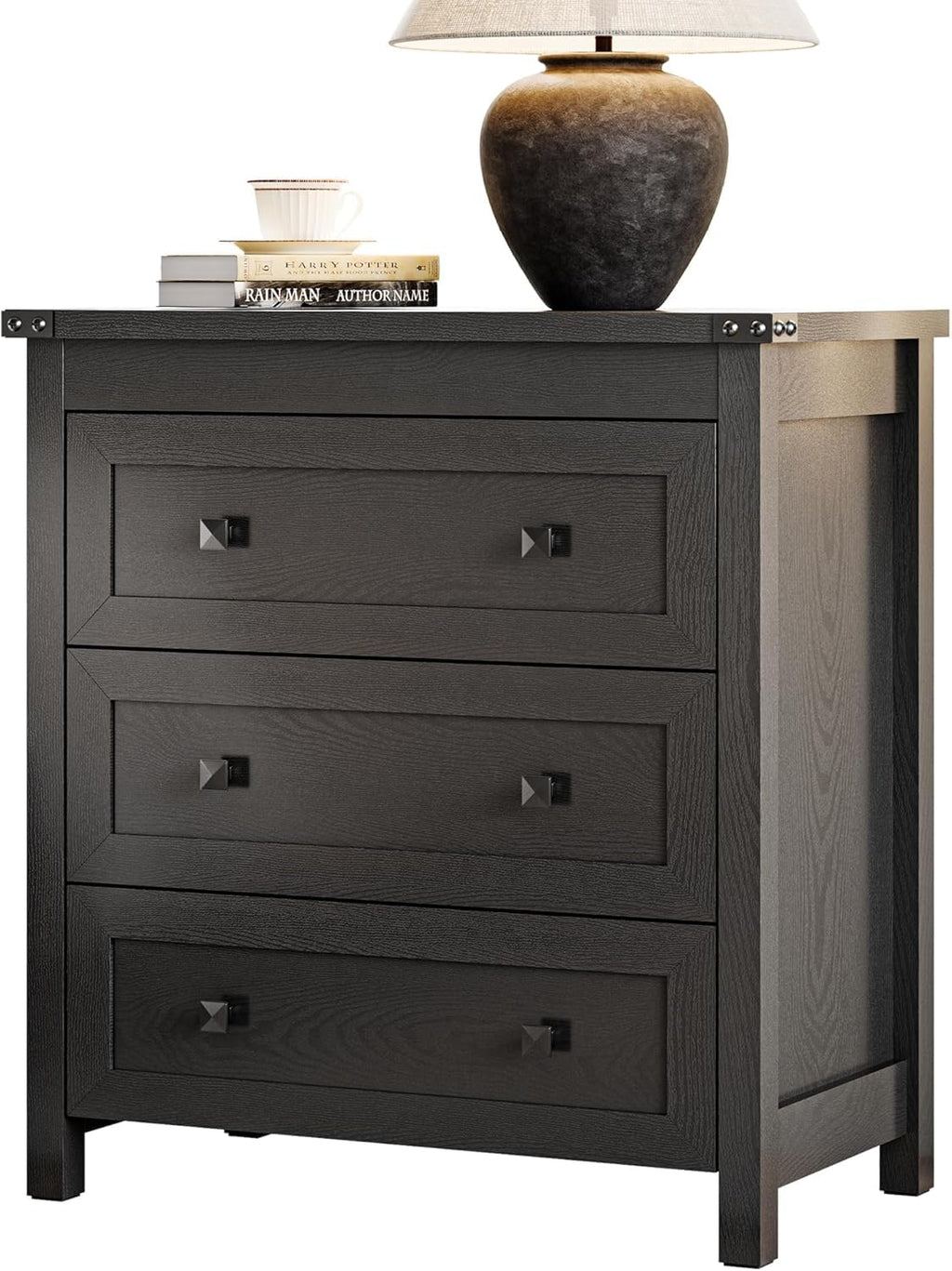 27.6" Wide Black 3 Drawer Wood Nightstand T31346