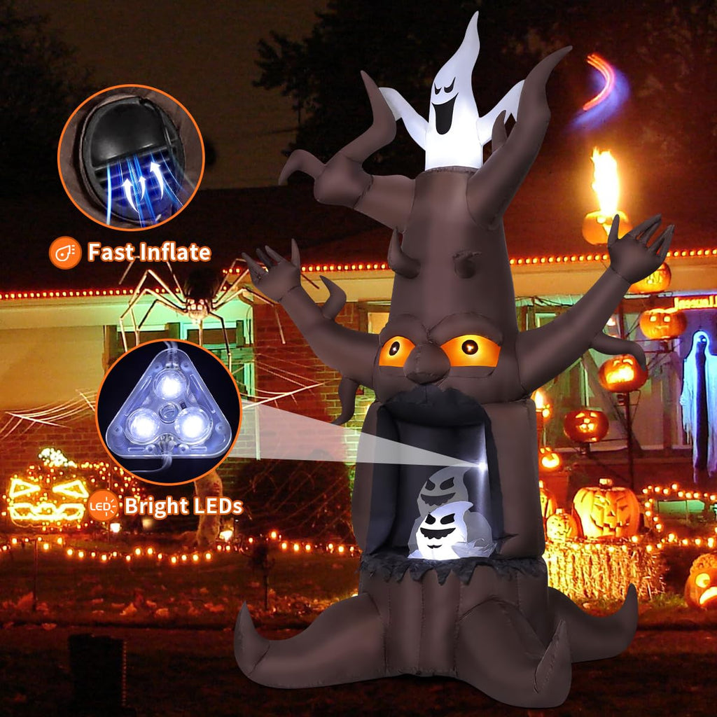 9 Ft Animated Inflatable Dead Tree and White Ghost with Built-In LEDs S60567