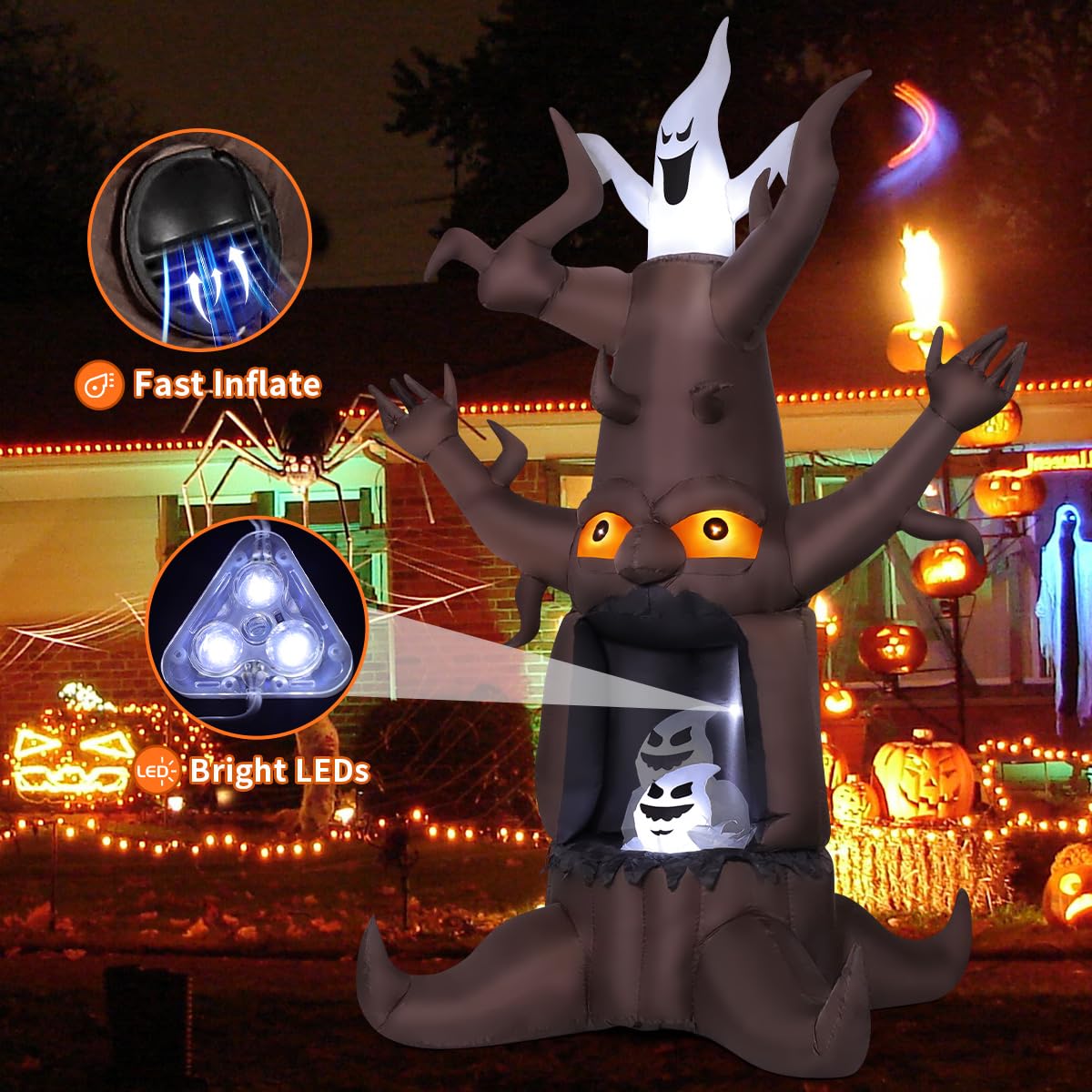 9 Ft Animated Inflatable Dead Tree and White Ghost with Built-In LEDs S60567