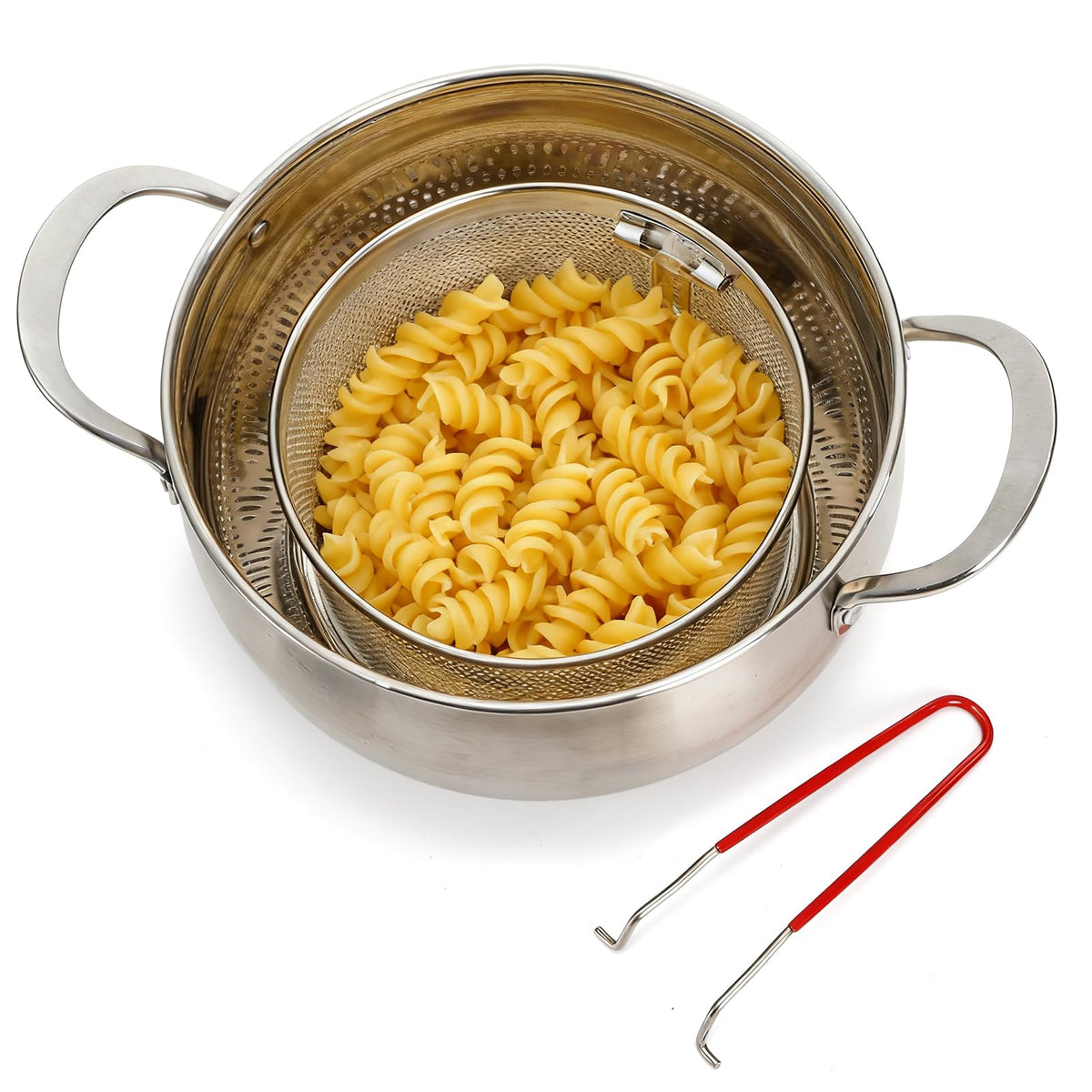 Set of 2 Stainless Steel Pasta Strainers with Removable Handle H43207