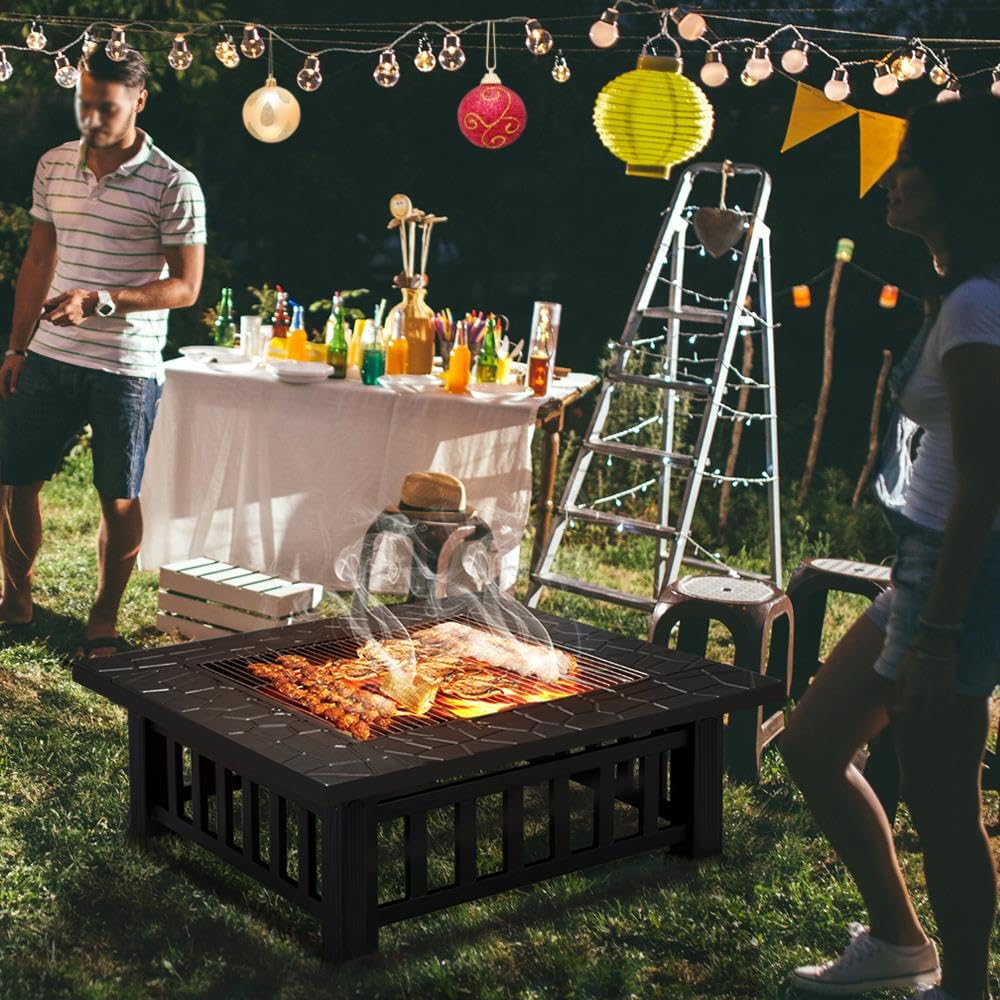 32in Square Metal Fire Pit Table O857074