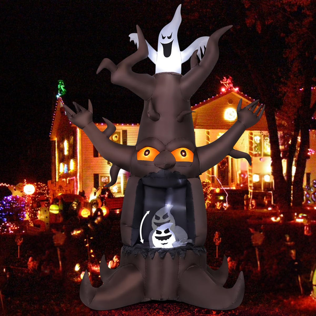 9 Ft Animated Inflatable Dead Tree and White Ghost with Built-In LEDs S60567