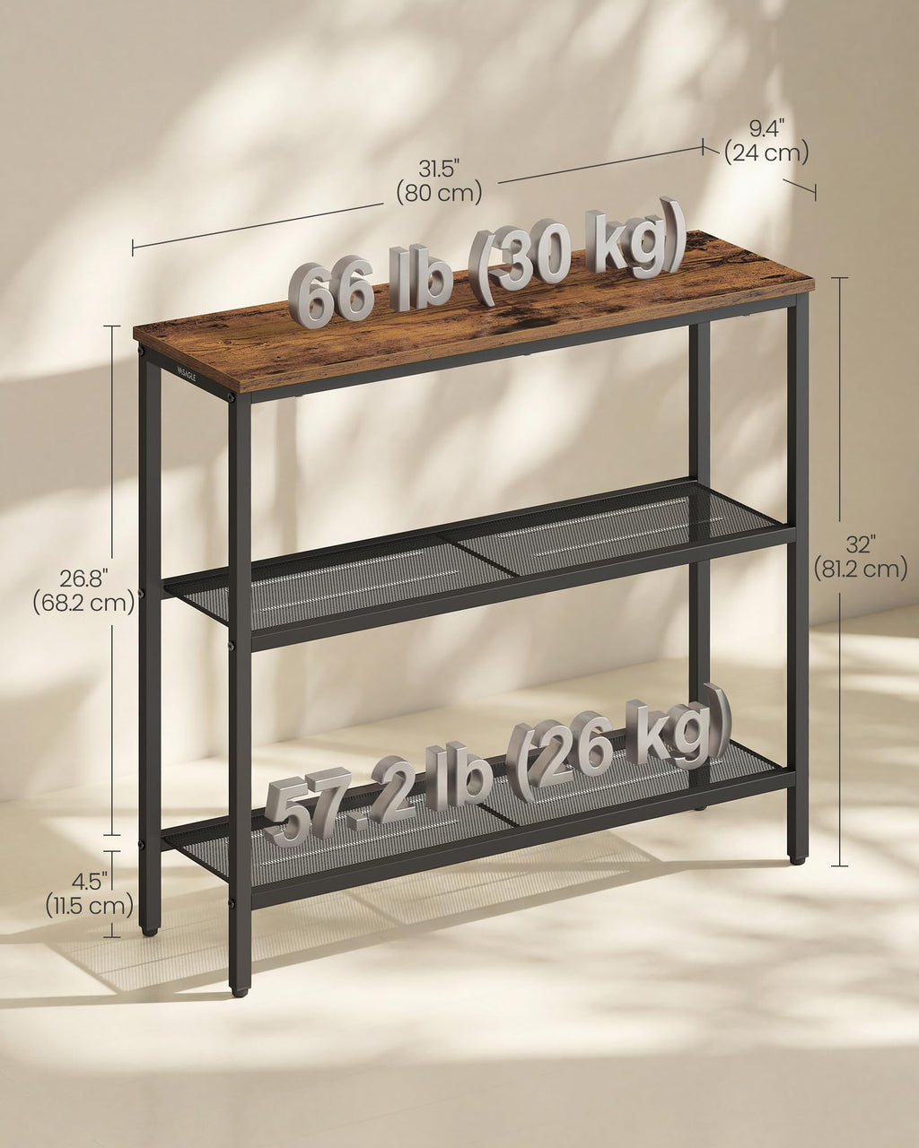 31.5" Narrow 3 Tier Console Table D473