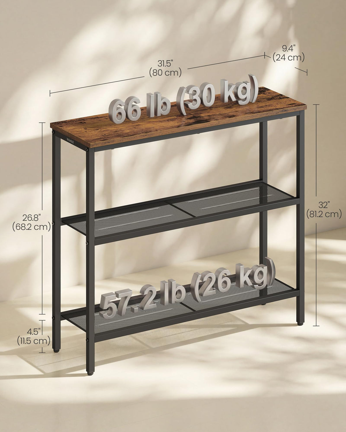 31.5" Narrow 3 Tier Console Table D473