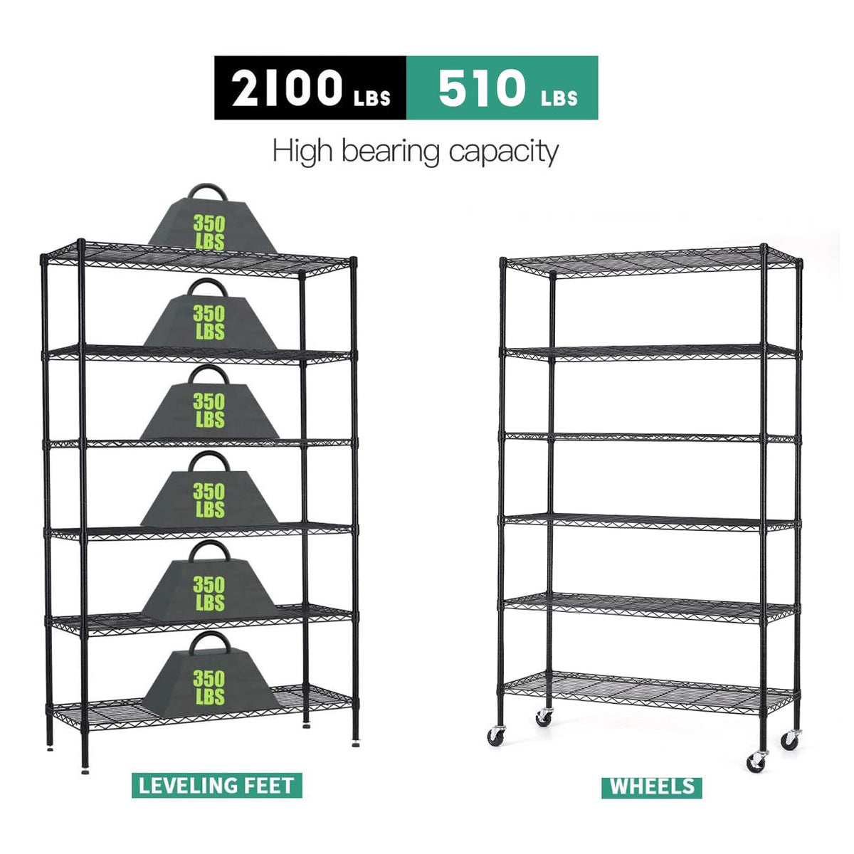 6 Tier Steel Wire Shelving Unit with Wheels G54690