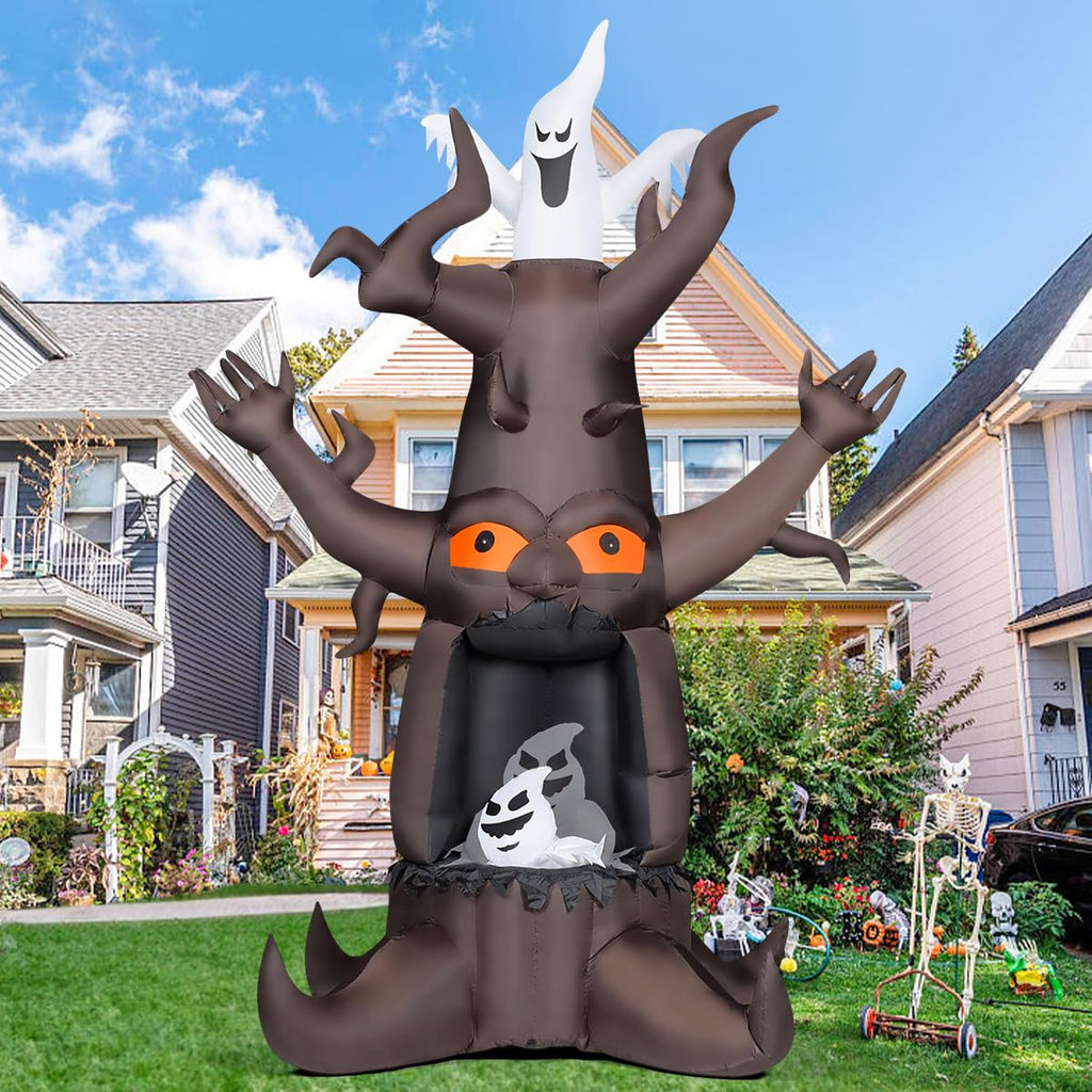 9 Ft Animated Inflatable Dead Tree and White Ghost with Built-In LEDs S60567