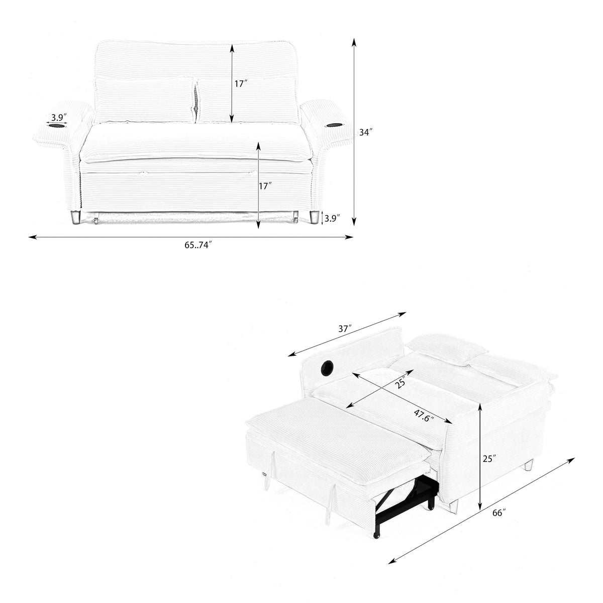 Pink Convertible Sleeper Sofa Bed H8369