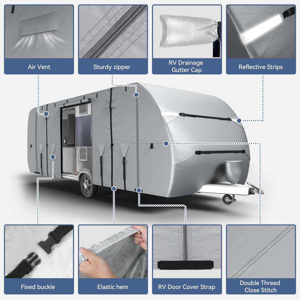 300D Oxford 27-30ft Camper Cover with Jack Cover, 4 Tire Covers and Gutter Cover Z6090