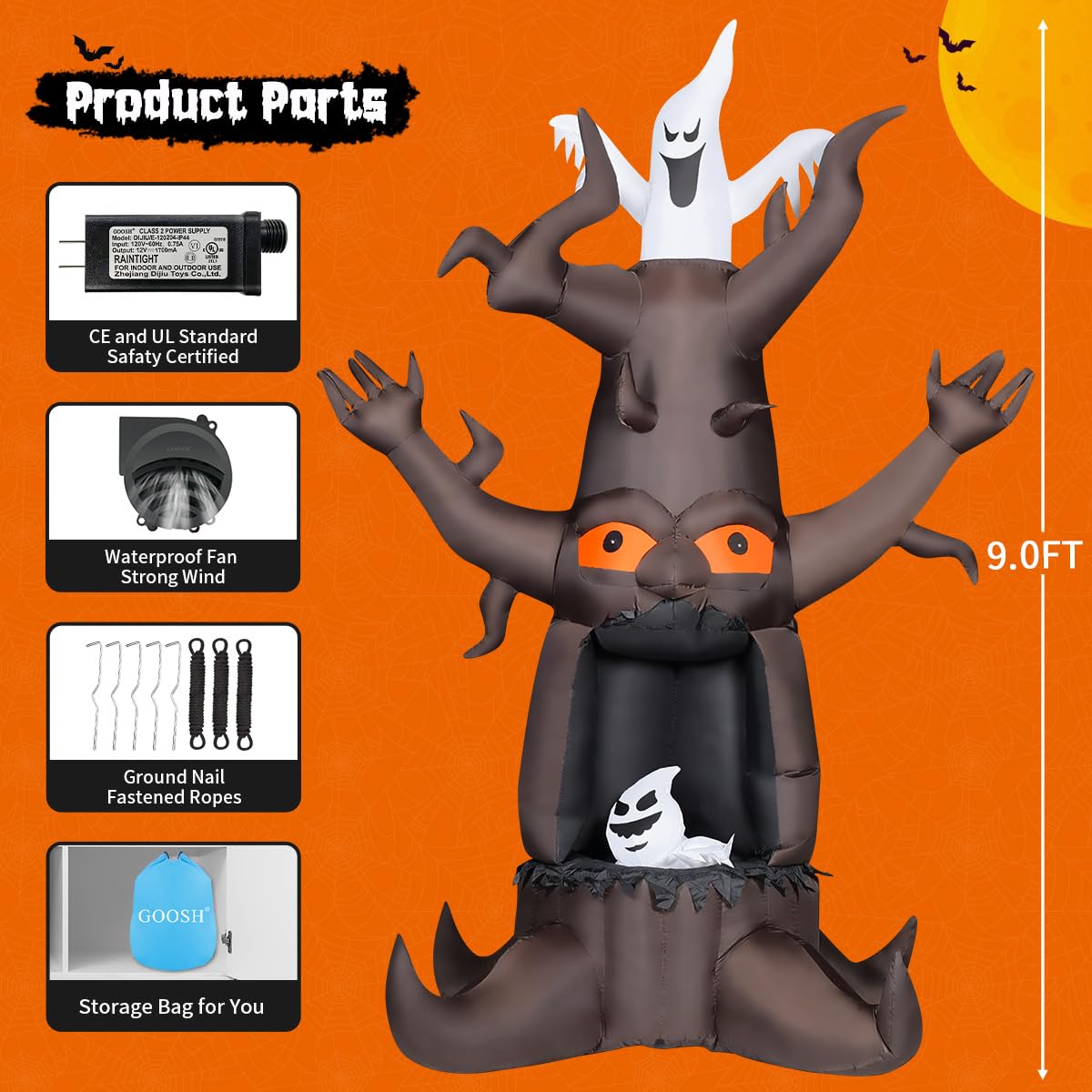 9 Ft Animated Inflatable Dead Tree and White Ghost with Built-In LEDs S60567