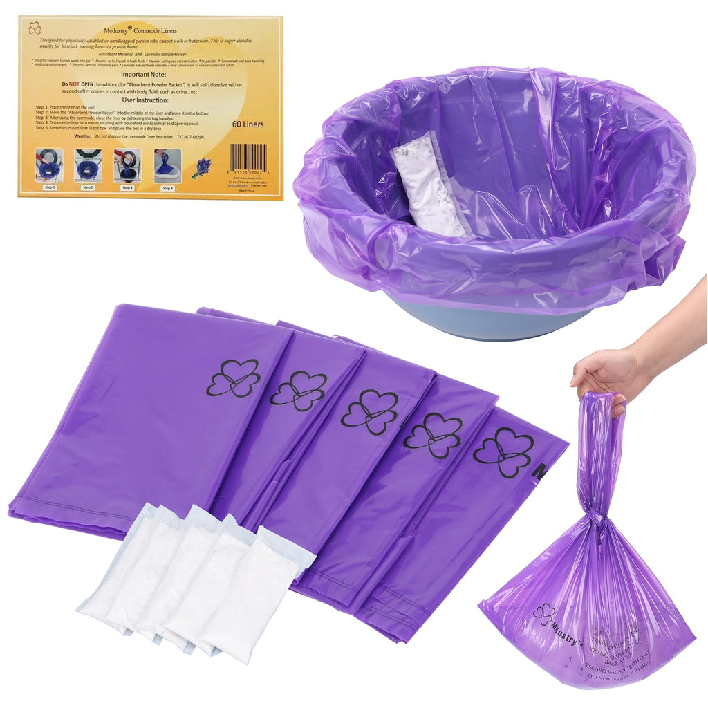 Commode Liners 60 Pack with Absorbent Powder Packs T35801