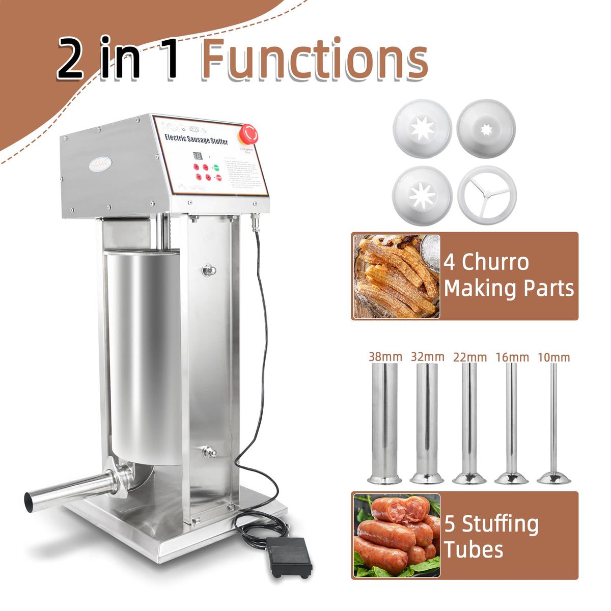 30LB Stainless Steel Electric Sausage Stuffer with 5 Stuffing Tubes R5933