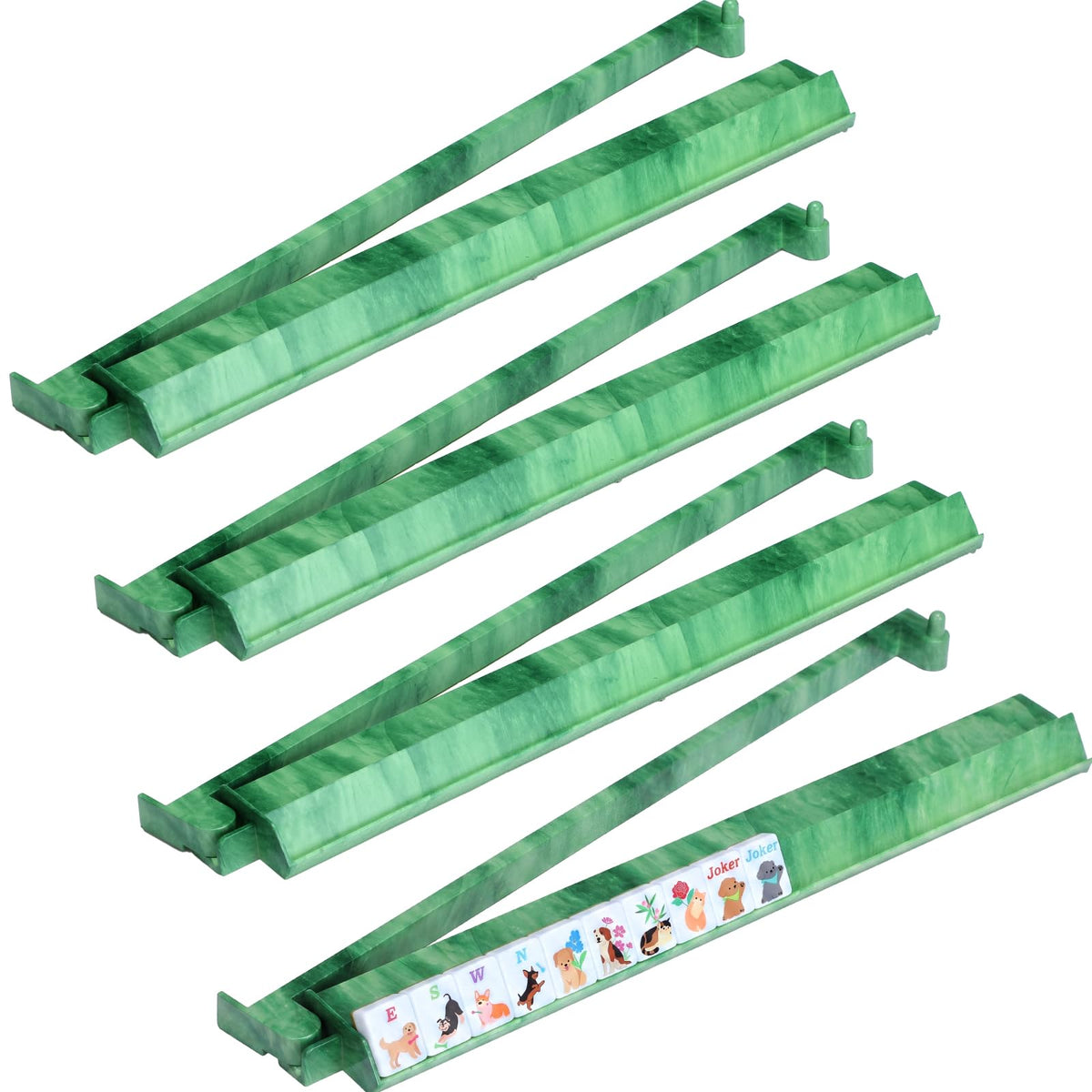 4 Pcs 18.7 Inch Acrylic Mahjong Tile Racks with Pushers E862072