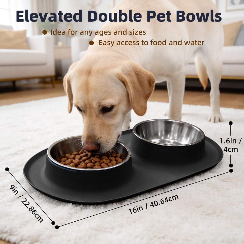 Stainless Steel Cat Food Bowls with Non-Slip Mat, 1.5 Cups Each D67168
