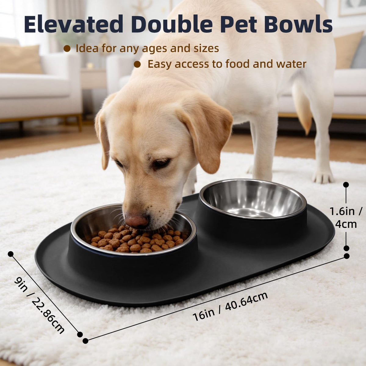 Stainless Steel Cat Food Bowls with Non-Slip Mat, 1.5 Cups Each D67168