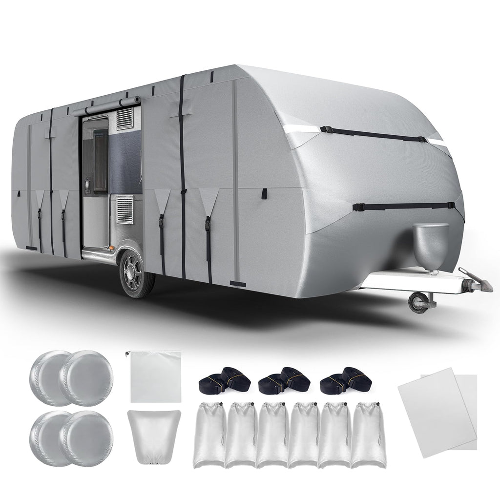 300D Oxford 27-30ft Camper Cover with Jack Cover, 4 Tire Covers and Gutter Cover Z6090