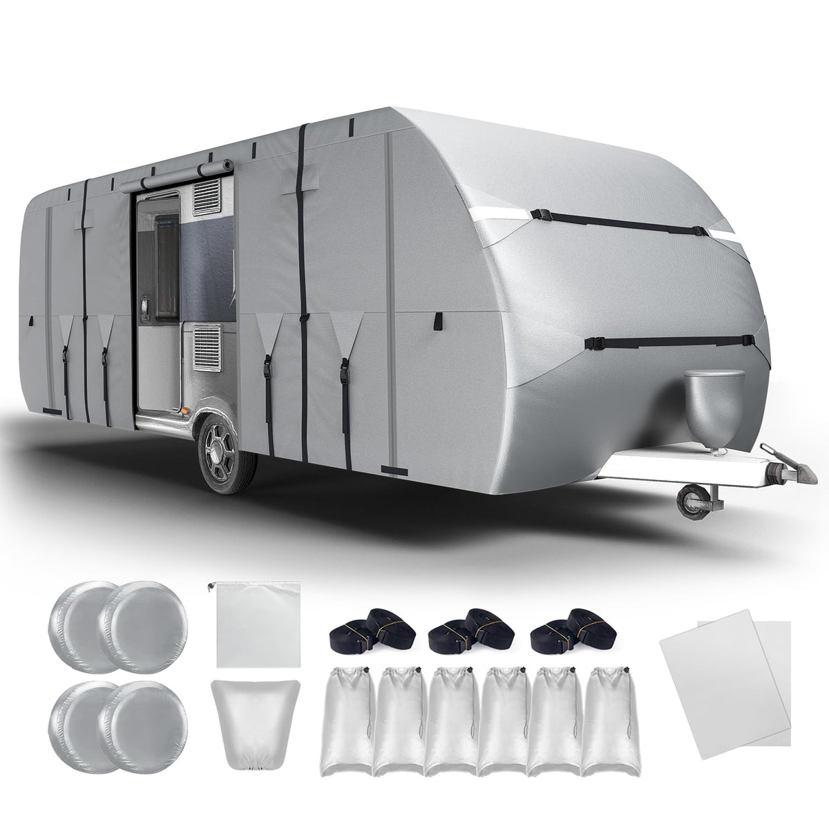 300D Oxford 27-30ft Camper Cover with Jack Cover, 4 Tire Covers and Gutter Cover Z6090