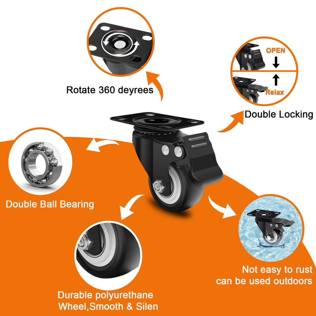 2 Inch Caster Wheel Set of 4 with Dual Brake C8842