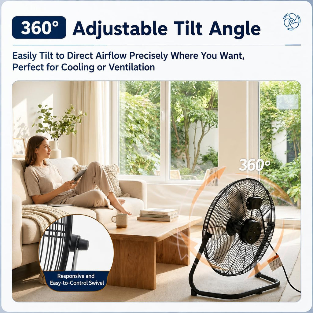 20 Inch Industrial Floor Fan, 3 Speeds, 360° Tilt G730