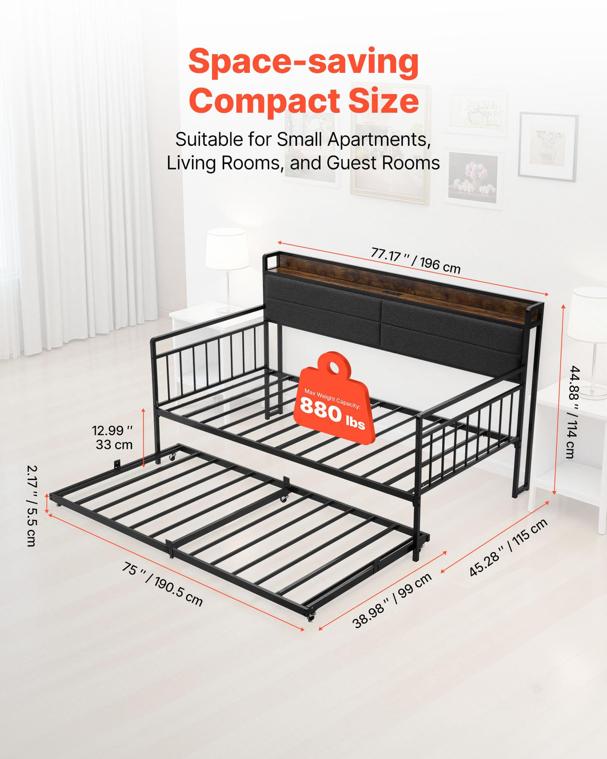 Twin Size Metal Daybed with Trundle I537