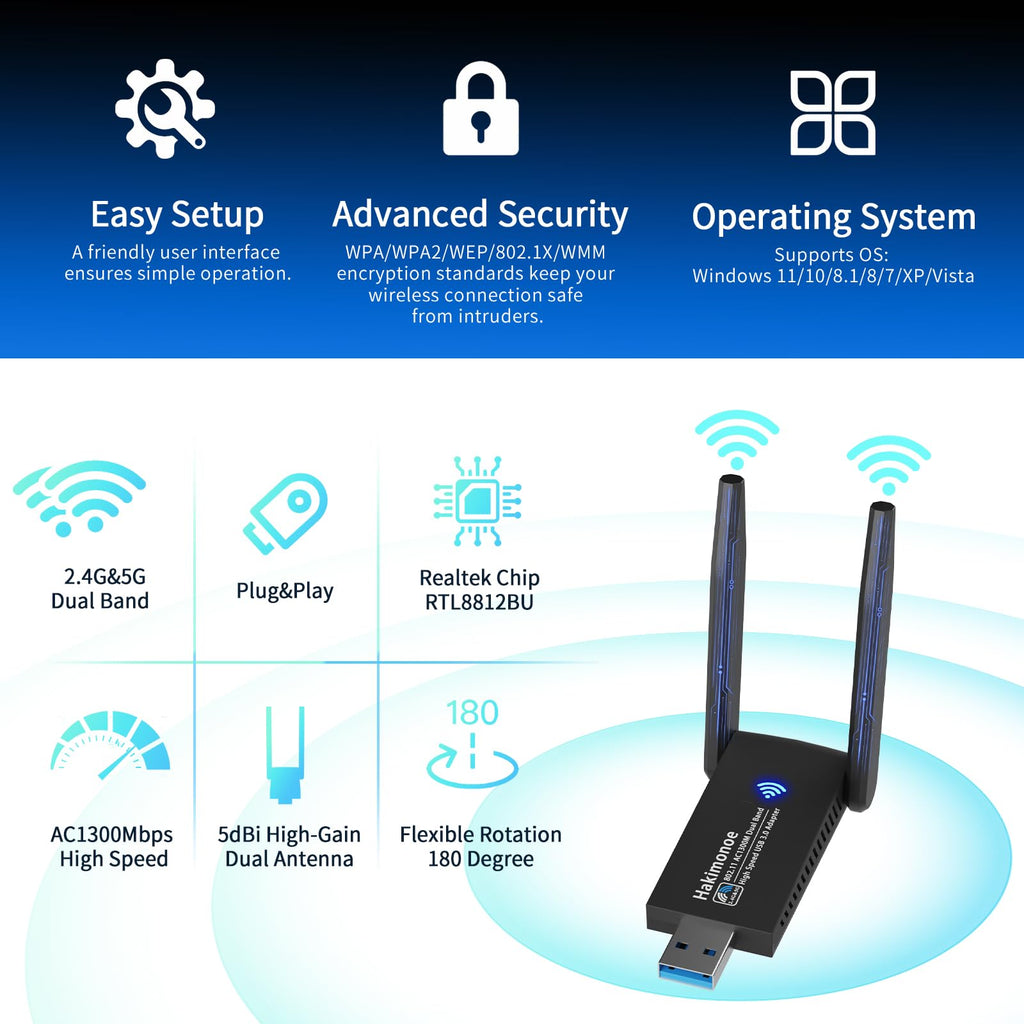 USB 3.0 AC1300Mbps Dual Band WiFi Adapter D302776