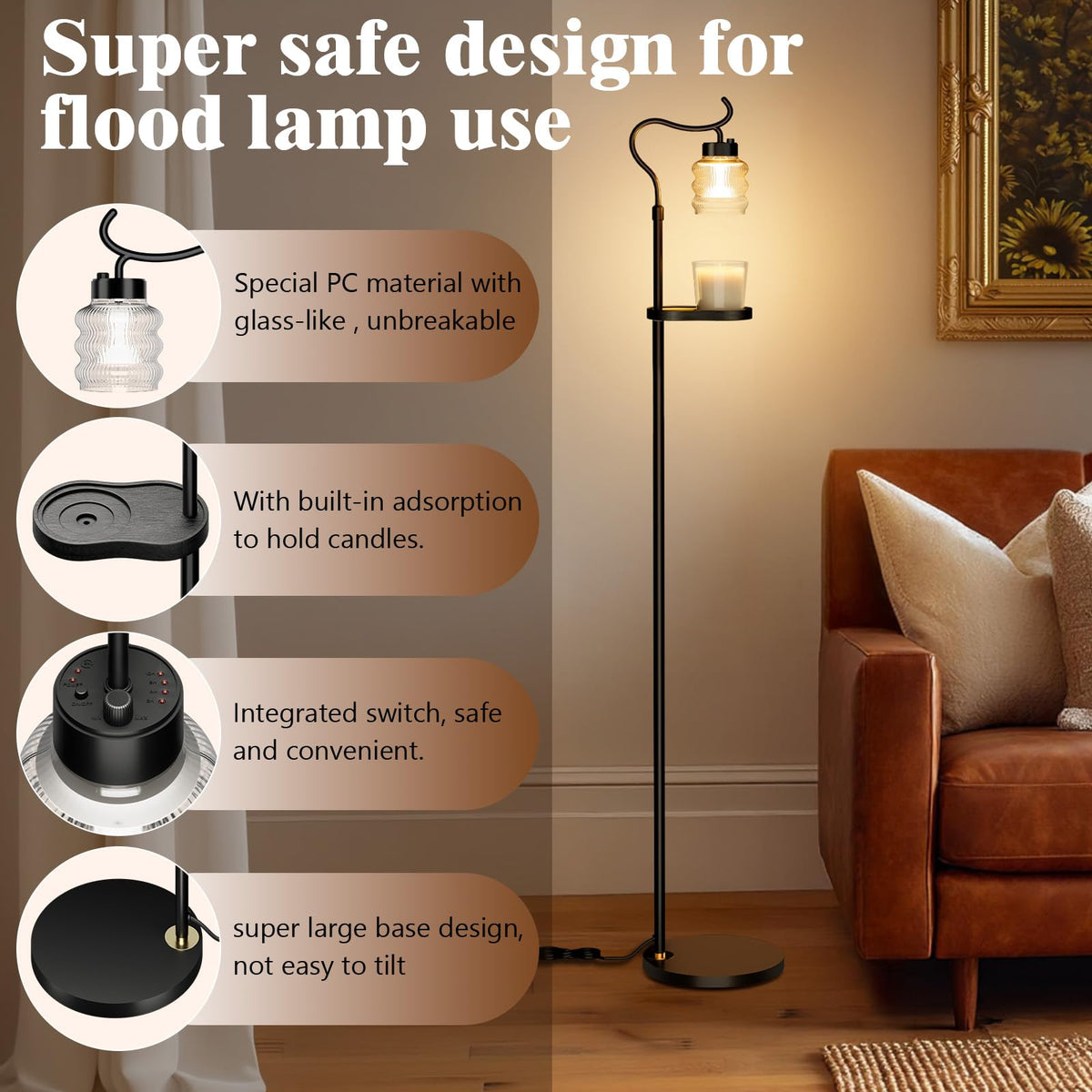 Dimmable Height Adjustable Candle Warmer Floor Lamp with Timer L111679
