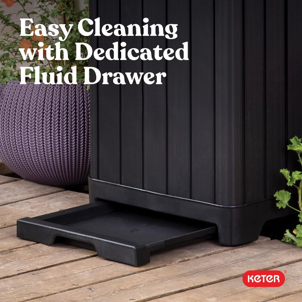 Black 38 Gallon Outdoor Trash Can with Lid and Drip Tray F18915