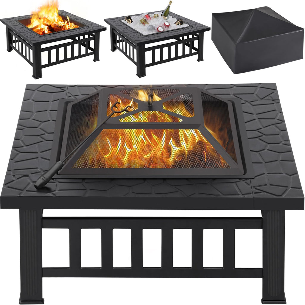 32in Square Metal Fire Pit Table O857074