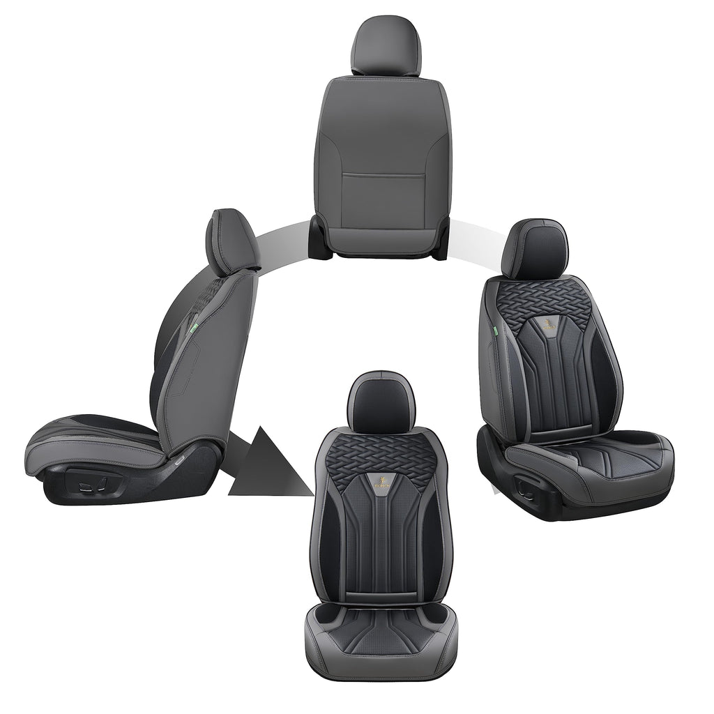 Leather Seat Covers Full Set 5 Seats Gray Black D212