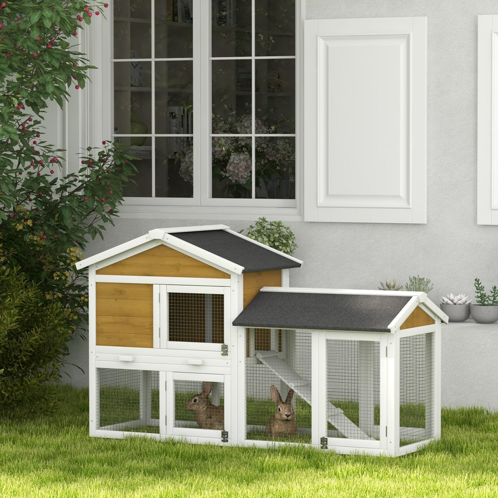 Outdoor Rabbit Hutch, 2-Tier with Ramp and Water-Resistant Roof J413526