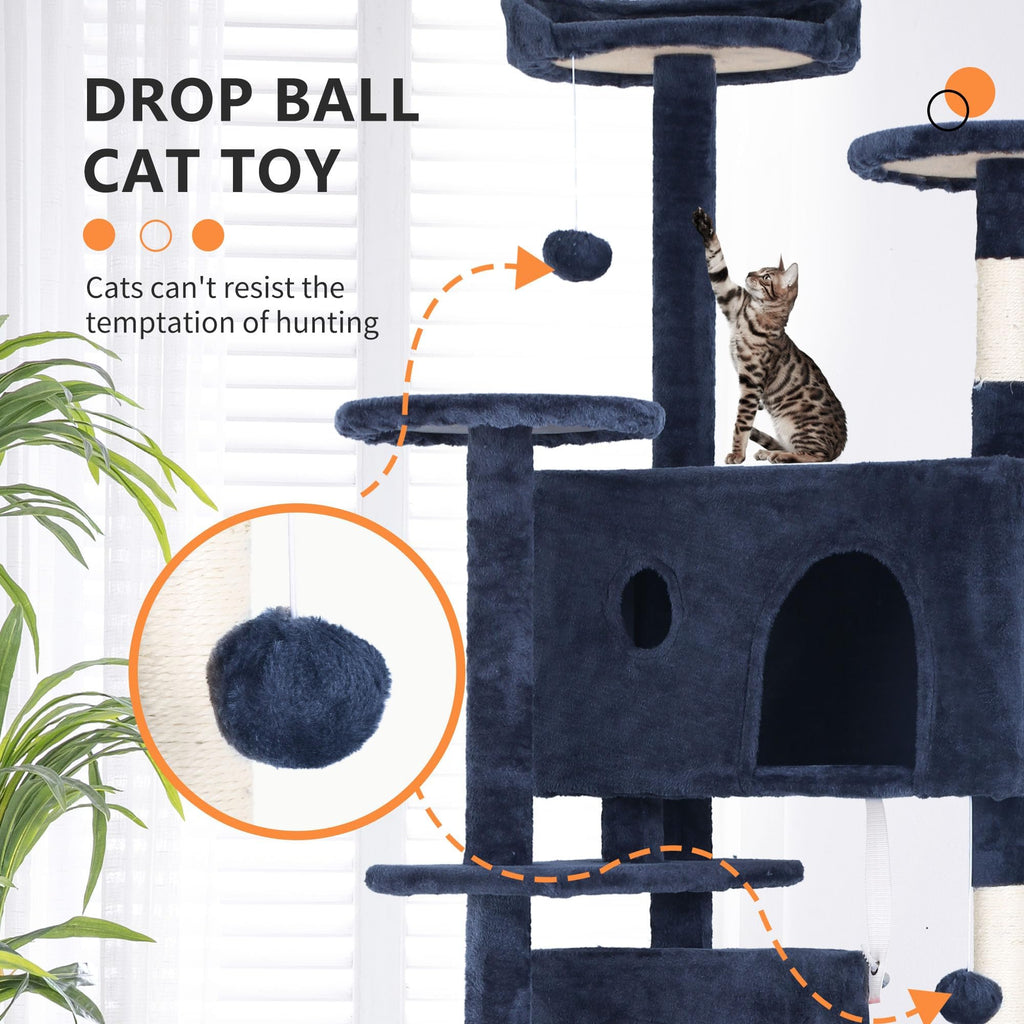 70 Inch Navy Blue Cat Tree Tower with Scratching Post Q4273