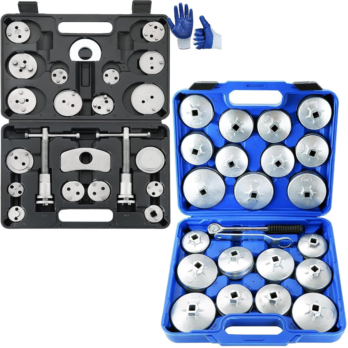 24pcs Heavy Duty Disc Brake Caliper Tool Set & 23PCS Aluminum Alloy Cup Type Oil Filter Cap Wrench Socket Removal Tool Set F513