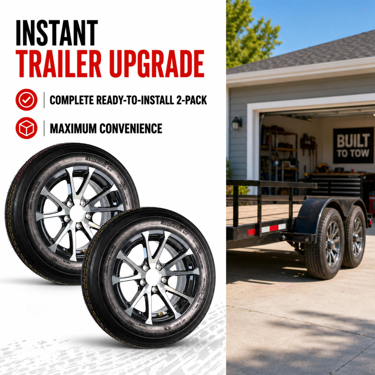 2 Pack Trailer Tire Rim Assembly Black H907064