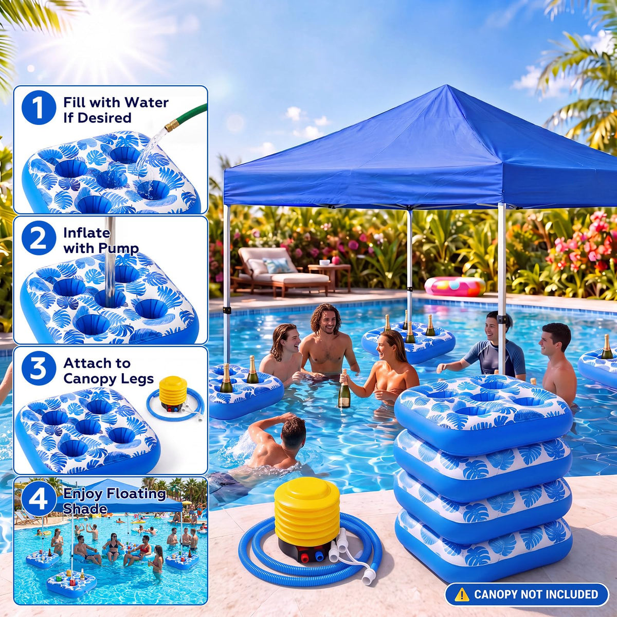 4 Inflatable Base Floats with Cup Holders N33471