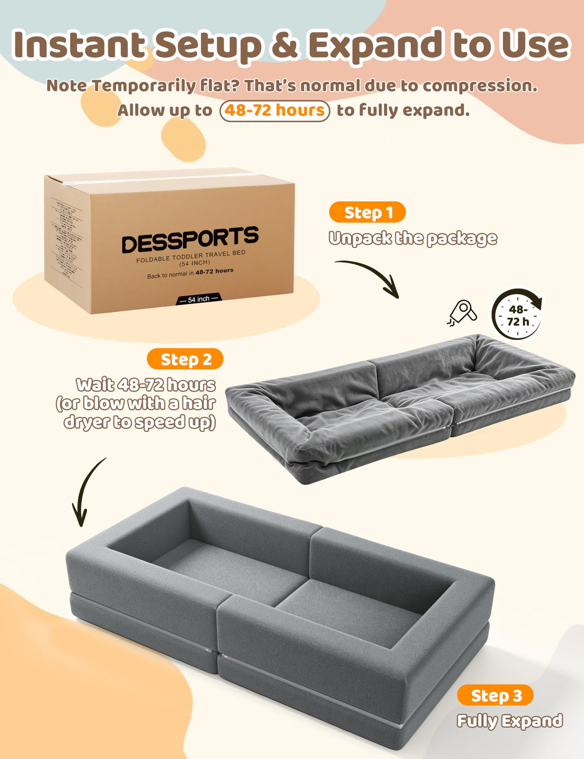54" Portable Foldable Foam Toddler Bed R1779