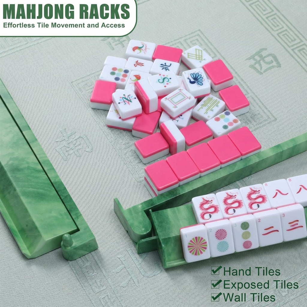 4 Pcs 18.7 Inch Acrylic Mahjong Tile Racks with Pushers E862072