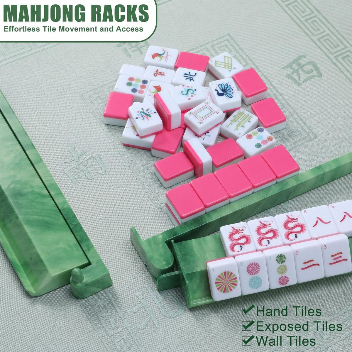 4 Pcs 18.7 Inch Acrylic Mahjong Tile Racks with Pushers E862072