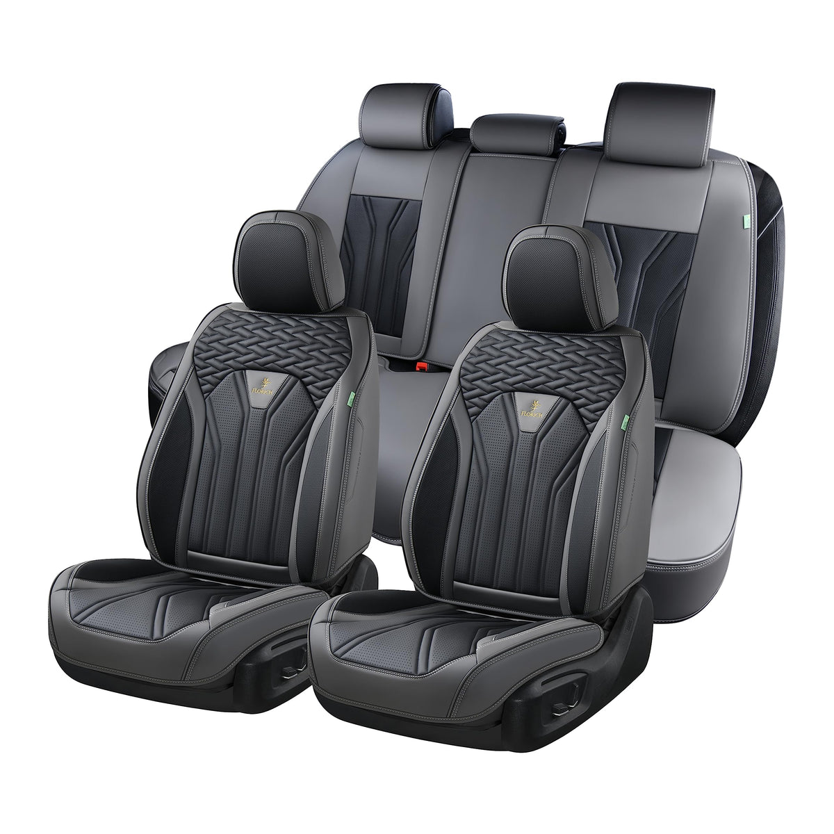 Leather Seat Covers Full Set 5 Seats Gray Black D212