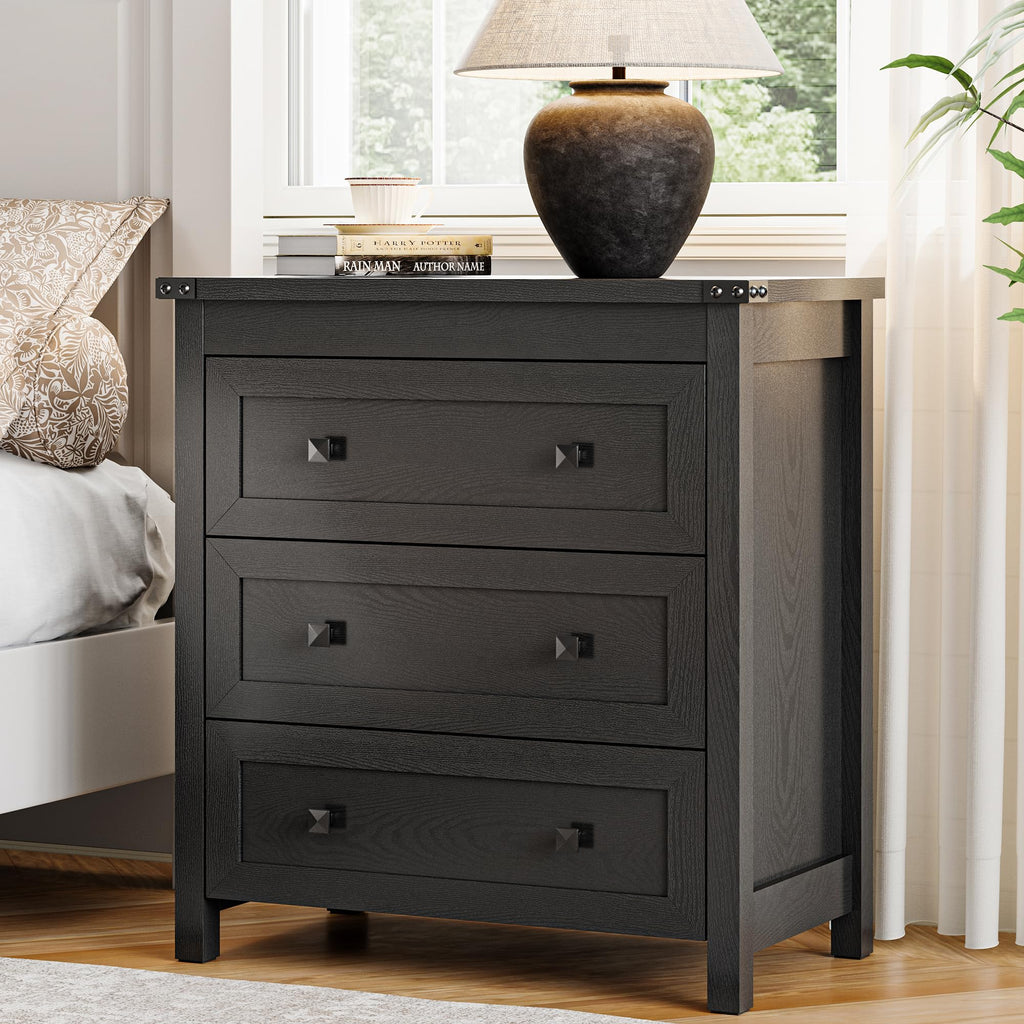 27.6" Wide Black 3 Drawer Wood Nightstand T31346