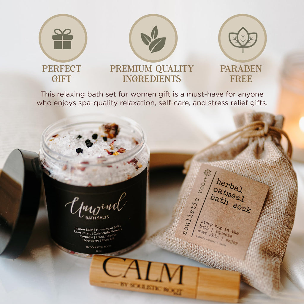 Bath Gift Set with Essential Oil Roller, Bath Salts & Oatmeal Bath Soak S78097