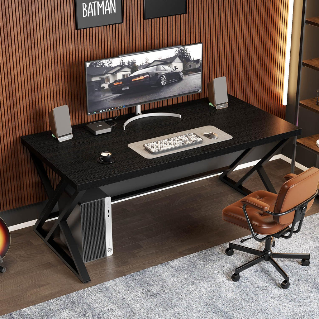 Black 47 Inch Metal and Wood Computer Desk U318